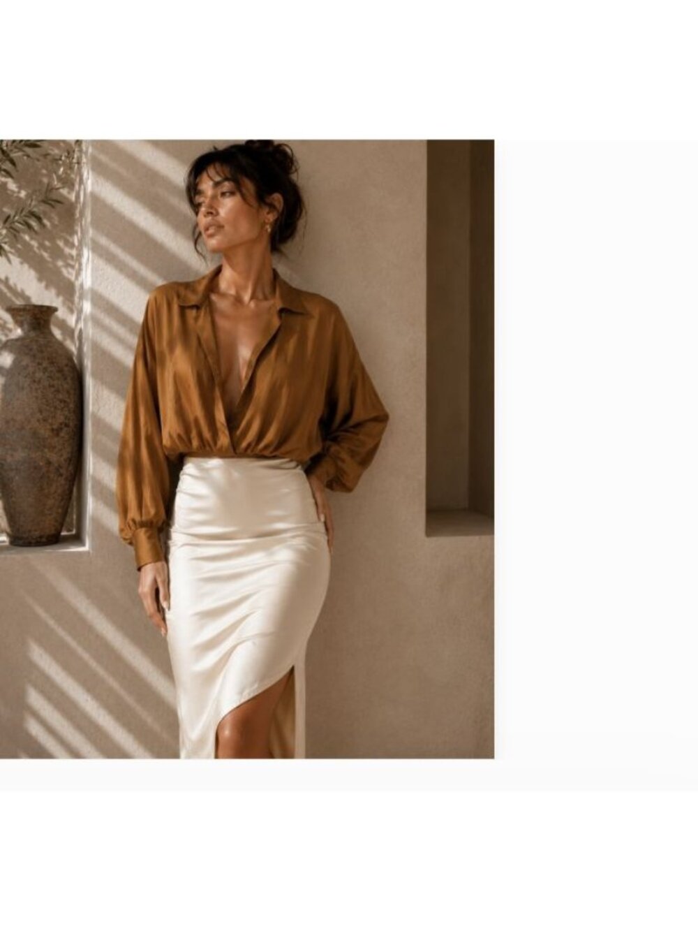 Norma Kamali Oversized Boyfriend Shirt Bodysuit Draped Blouse Quiet Luxury M/38